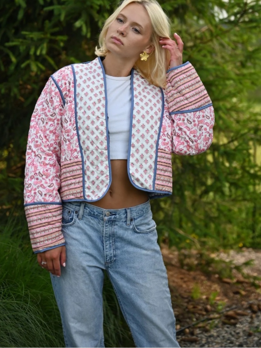 Mango Quilted Patchwork Revisable Cropped Jacket women’s size Medium